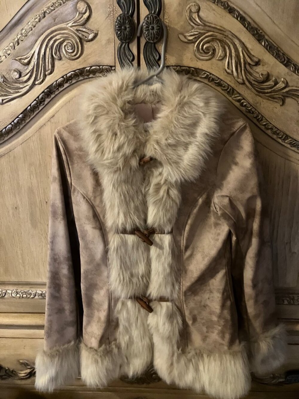 Charlotte Russe Faux Leather Faux Fur Trim Tan Jacket Size Small